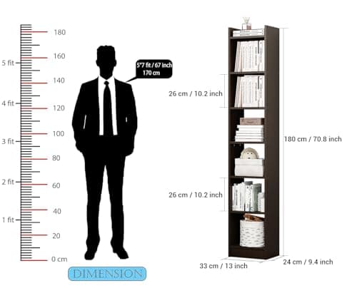 Lukzer 6 Layer Engineered Wood Bookshelf Multipurpose Home Decor Storage Rack | MR-005/Wenge | Showcase Organizer for Living Room, Kitchen, Bedroom (180 x 33 x 24cm) DIY (Do It Yourself) 2