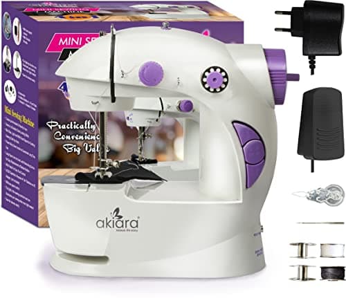 Akiara - Makes Life Easy Tailoring Mini Sewing Machine for Home Tailoring Use | Mini Silai Machine (White & Purple)