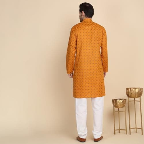 KRAFT INDIA Men's Cotton Printed Stylish Ethnic Wear Kurta Pyjama Set (Color-Rust, Size-42) 3