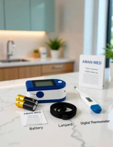 AMAN MED Fingertip Pulse Oximeter with Digital Thermometer 5