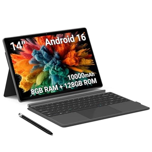 Maxsignage 14" Large Screen Tablet, Android 15 2026 Tablets, 8GB RAM + 128GB ROM (1TB Expansion), 10000mAh Battery 18W Charging, 1920x1200 FHD IPS Display