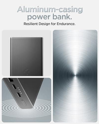 Spigen ArcPack 20000mAh Power Bank, PD3.0, PPS, Fast Charging, 30.0W Max Output, 2 Type-C Ports, 1 USB-A Port - (Aluminum, Black) 2