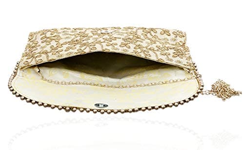 Kuber Industries Women's Handcrafted Embroidered Clutch Bag Purse Handbag for Bridal, Casual, Party, Wedding (Beige, Cream) - CTKTC34515 5
