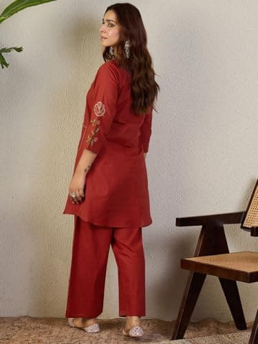 INDO ERA Women Pure Cotton Co-Ord Set | Kurta Pant Set for Casual, IESTR11557S Rust | Co Ord Set For Women Stylish | 4