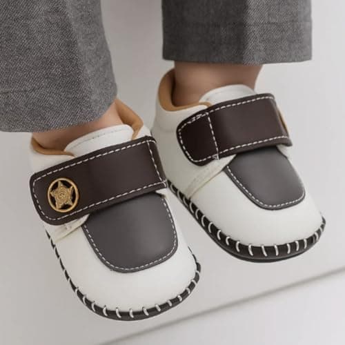 Neska Moda 6 To 12 Months Baby Boys & Girls Synthetic Leather Colorblock Hook & Loop Closure Booties (Dark Brown & White) - BT5009 2