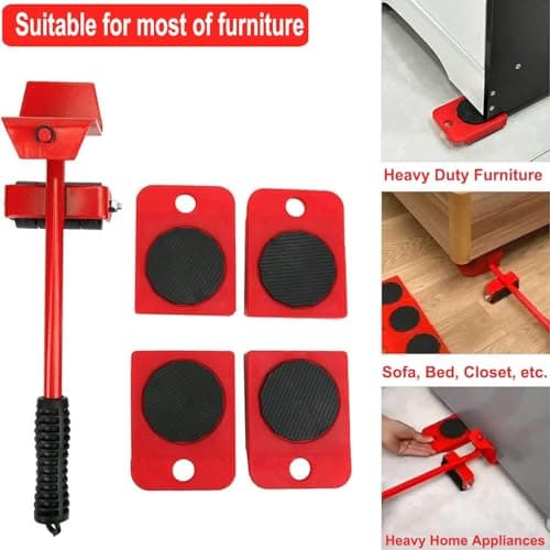 DecorTwist Furniture Mover & Lifter Set with 360° Rotating Wheel Pads – Move Sofa, Fridge, Bed & Washing Machine Without Lifting | Floor-Safe Steel Tool for Tiles, Marble & Wood 6