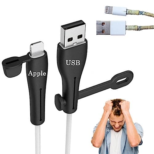 ARKZO Cable Protectors for iPhone Charger Mobile Cord Protector for Wires iPhone Charger Protector Better Than Wire Protector Spiral for Charging USB Data Cable Accessories (USB to Apple)(Black)