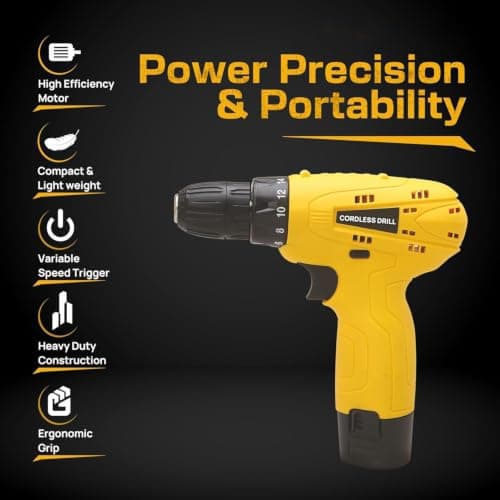 Bullet 12V Cordless Drill Machine for Wall, Wood & Metal | Drill & Screwdriver with 10mm Keyless Chuck, 24 Nm Torque, 600 RPM, 18+1 Clutch & Forward/Reverse | 1.5Ah Battery, Charger & LED Light 5