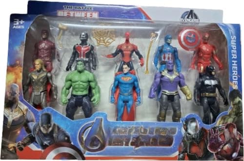 DZLING Superhero Action Figure Set, 10-Piece Hero Character Toy with Accessories, Plastic, for Boys Girls Aged 3 Years