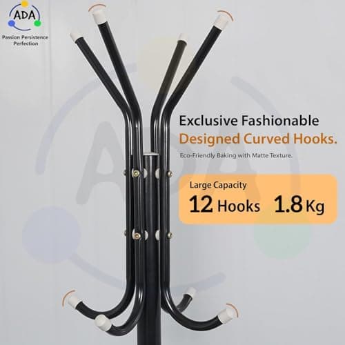 ADA Wrought Iron Coat Rack 12 Hooks Hanger | Creative Fashion Bedroom for Hanging Clothes,Bag,Hat,Scarf Shelves, Wrought Iron Modern Racks Standing Coat Rack (Black) 3
