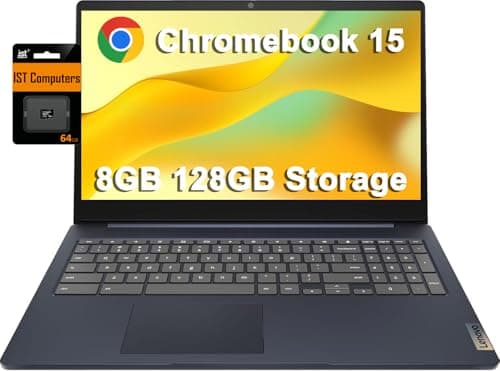 2024 Lenovo Chromebook 15 (15.6" FHD, 8GB RAM, 128GB Storage (64GB eMMC + 64GB SD Card), 2TB Cloud Storage, Intel Celeron), Home & Student Laptop, Webcam, 10-Hr Long Battery Life, Wi-Fi 6, Chrome OS