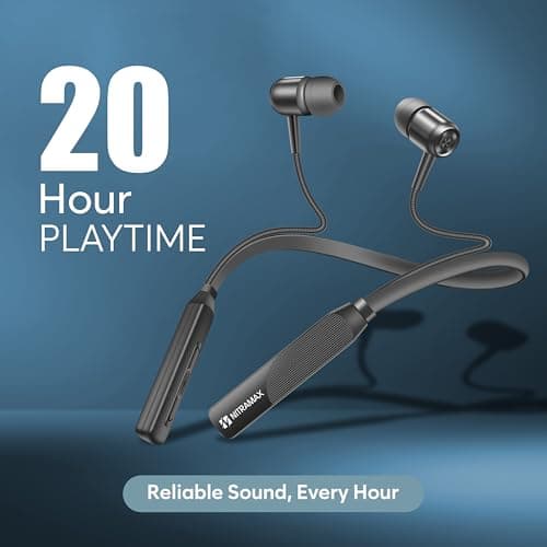 NITRAMAX Bluetooth 5.4 Wireless Neckband Headphones, 20-Hour Playtime, Superior Bass with Intelligent Voice Noise Reduction, Crystal Clear Calls & Effortless Pairing, Ergonomic Sports Earbuds (Black) 2