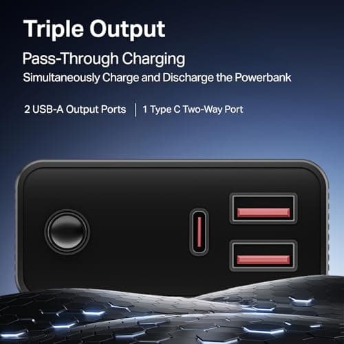 Boat Energyshroom PB400 Pro 20000 mAh 22.5W Pocket Size, Compact Power Bank, Fast Charging (2X Output Ports, Supports Android, iPhone, Tablets, Earbuds, etc.) (Carbon Black), USB Type C 5