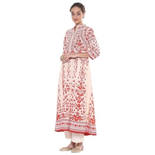Biba Women's Rust-White Cotton Anarkali Kurta Sets_32 2