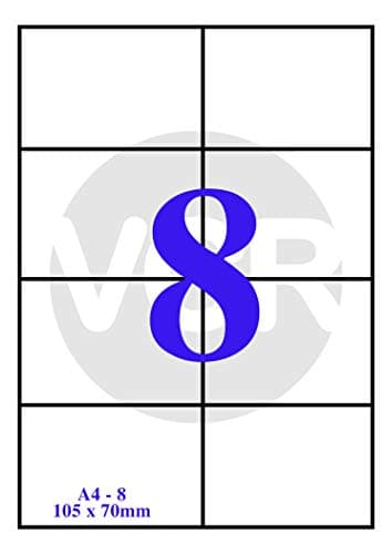 VCR A4 Size Paper White Self Adhesive Label/Sticker for Printer (Inject/Copier/Laser) - Matte 8 Sticker Per Sheet, 100 Sheets Pack, 105mm X 70mm, 100 Labels 3