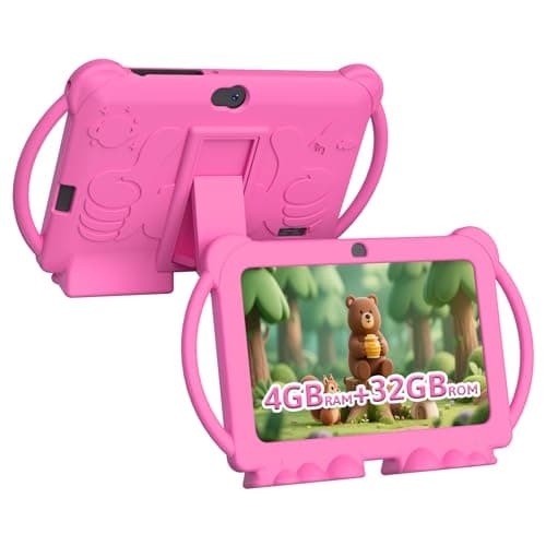 HOTTABLET 7 Inch Android 12 Kids Tablet, 4GB RAM, 32GB ROM, 512GB Expansion, Parental Control, Google Certified Tablet, WiFi Bluetooth, Dual Camera with Case