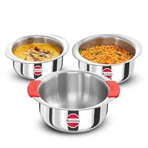 Hawkins 3-Piece Triply Stainless Steel Gift Set | Induction Safe | Stackable Design | Elliptical Rim for Better Grip & Handling | Silver (23SGP)|Induction and Gas Stove Compatible