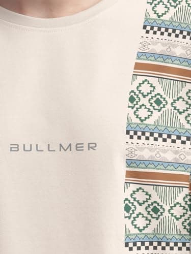 BULLMER Men Cotton Blend printed Trendy Clothing Set With Oversized T-Shirt & Pants Co-Ords / Beige2:Black/Small 5