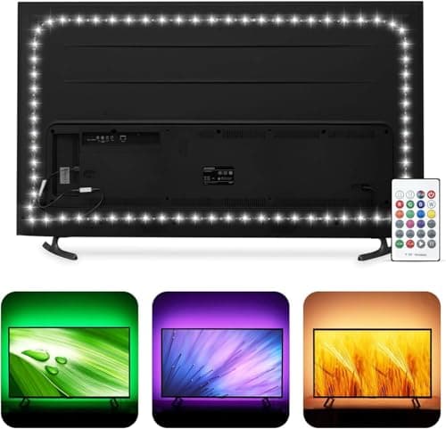 Bias Lighting 60 65 inch TV LED Strip Lights Backlight Kit - 14.4ft USB Powered RGBW 6500K White LED Light Strip with RF Remote Controller for Home Theater Game Room Bedroom Mood Lighting Deor