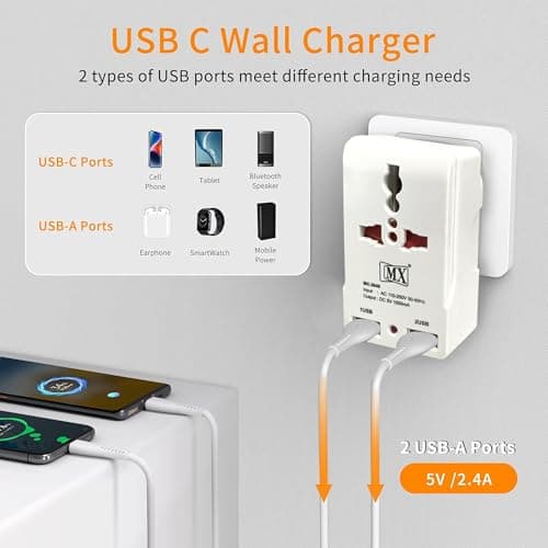 MX Travel Adapter With USB Port, Multi Plug Socket Charger for UK/USA to India Conversion, 2 & 3 Pin Mobile Converter 3