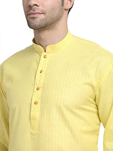 KRAFT INDIA Men Cotton Striped Yellow Kurta Pyjama Set Size XX-Large 2