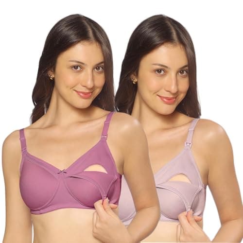 MomToBe Women's Cotton Multicolor Full Cup Non-Padded Feeding Bra/Nursing Bra/Maternity Bra Combo - Pack of 2 (Magenta Pink-Rose Blush)