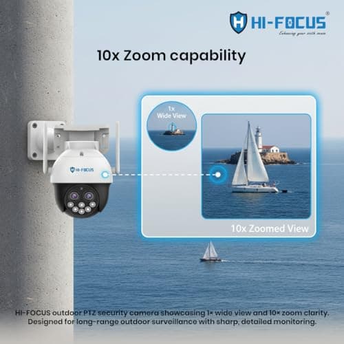 HIFOCUS 4MP Dual Lens Wi-Fi PTZ Outdoor Security Camera, 10X Zoom with Wide & Zoom Views, Color Night Vision, AI Human Detection & Auto Tracking, Two-Way Audio, Siren & Alexa Support 5