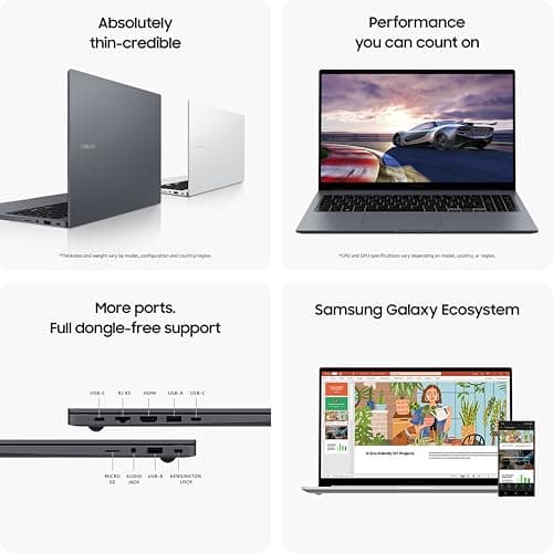 Samsung Galaxy Book4 (Gray, 16GB RAM, 512GB SSD)| 15.6" Full HD Screen| Intel i7 14th Gen 150U Processor| Windows 11 Home| MS Office 2021| Fingerprint Reader| Intel Iris XE Graphics| RJ45 LAN Port 3