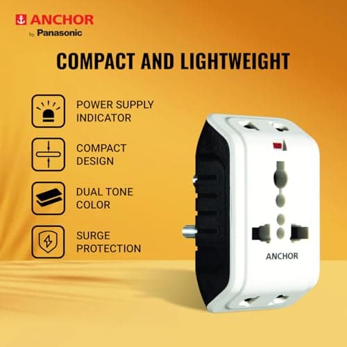 ANCHOR 6A 3 Pin Multi Plug Socket Travel Adapter with Universal Socket, 3 Pin Multi Plug Extension Socket (White - PK2) 3