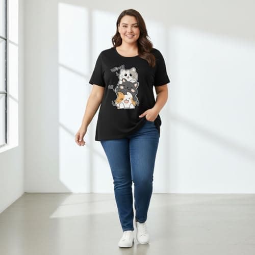 THE SOUTH STORE Womens Black Round Neck Half Sleeve Graphic Printed Plus Size Tshirt(Black_760) 4