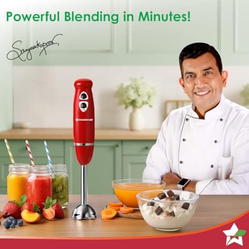 Wonderchef Regalia Hand Blender Mixer | 350W | Sharp Stainless-Steel Blades | Dual Speed Settings | for Hot & Cold Blending | Detachable Blending Arm | 2-Year Warranty | Red 2