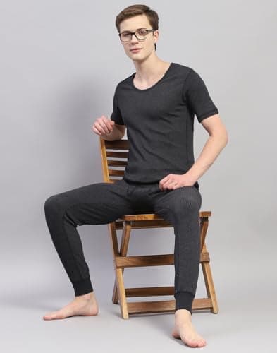 Monte Carlo Mens Black Solid Cotton Blend Round Neck Half Sleeve Thermal Vest (6230BM2BL-0-42) 5