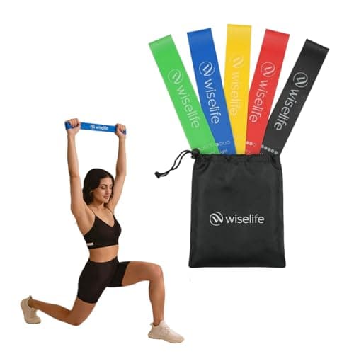 Wiselife Professional Latex Resistance mini Band | 48x4 inch |100% Natural Latex Resistance Band | for Warm-Up, Stretching,Cardio,Home Fitness,Exercise,Gym Workout, Physiotherapy & Yoga (Set of 5)