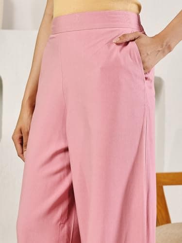 FIORRA Women's Light Pink Rayon Solid Palazzo BTM022 5