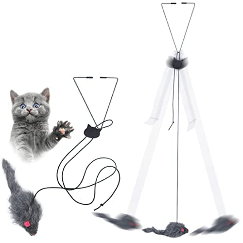 Qpets® Hanging Cat Teaser Toys, Elastic Rope Design, Soft Plushed Mouse Cat Activity Toy, Ideal for Indoor Play