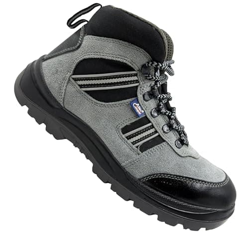 Allen Cooper AC-1157 Hi-Ankle Leather Safety Shoe (Size 9 UK/India) Grey