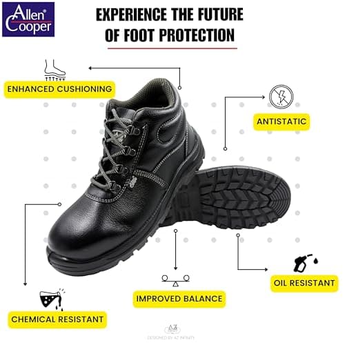 Allen Cooper 1008 Hi-Ankle Men's Safety Shoe, Size-8 UK, Black-Grey (Free Socks) 4