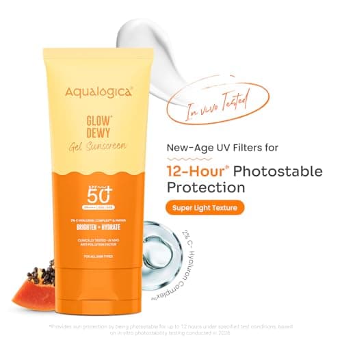 Aqualogica Glow+ Dewy Gel Sunscreen - 80 g | SPF 50+ PA++++ | In-Vivo Tested | New-age Filters | 12-Hour* Sun Protection | Tan Protection | For Bright & Hydrated Skin | Fragrance-Free & No White Cast  2