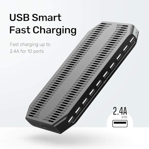 WISTAR 60W Charging Station for Multiple Devices, Zobirez 10-Port USB C Fast Charger Stations for MacBook, iPhone, Android Cell Phone, iPad, Tablet, Family Multi-Device Organizer Charging Dock, Black 3