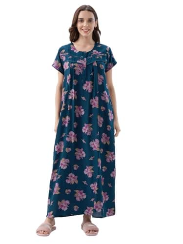 AV2 Women Printed Alpine Nightwear Nighty Maxi Blue Large 7285