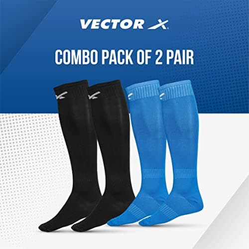 Vector X Blastic Stockings | Polyester Stretchable Material | Knee Length | Unisex | Pack of 2 Pair (Black-Blue, Senior) 4