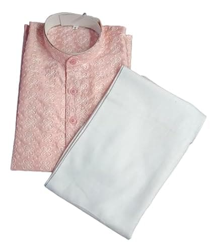 Qitty CHIKANKARI KURTA PYJAMA FOR BOYS (11-12, PEACH)