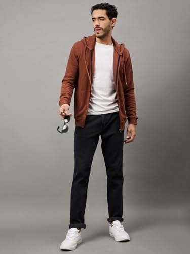 Club York Men’s Brown Zip Up Hoodie | Casual Full Sleeve Hooded Sweatshirt with Front Pockets | Cotton Blend Slim Fit Winter Wear | Stylish Solid Hoodie Jacket for Men_CY846 5