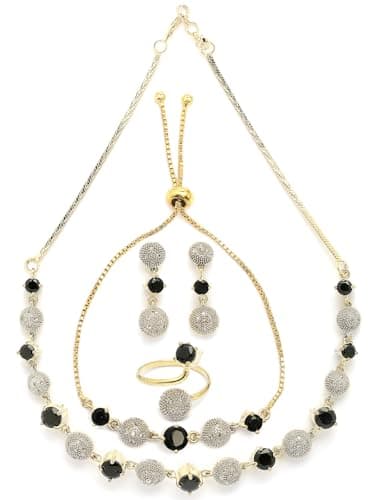 Sukkhi Western Stylish Silver Gold Plated American Diamond Studded Choker Necklace with Drop Earring Bracelet & Ring Jewellery Combo Set For Women & Girls|CBMIX107316