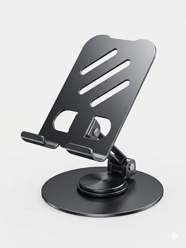 Metal Phone Holder Stand for Table | Adjustable & Rotating Mobile Stand | Portable Foldable Design with Anti-Skid Protection | Compatible with Android and iPhone Devices