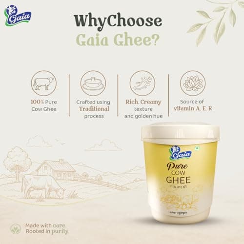 GAIA 100% Pure Cow Ghee 1L | Natural, Healthy & No Added Preservatives | Danedar Texture & Rich Aroma & Flavour| Clarification Method | Immunity Booster | Traditional Ghee for Everyday Cooking 3