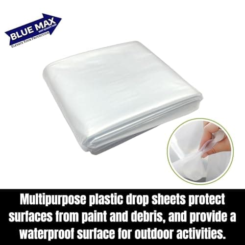 Blue Max Plastic Dust Cover Sheet (12W x 21L ft) – Heavy Duty Poly Sheet for Furniture, Floor, AC, Fridge, Car, Bike – Multipurpose Drop Cloth for Painting, Outdoor, Sun & Rain Protection 4