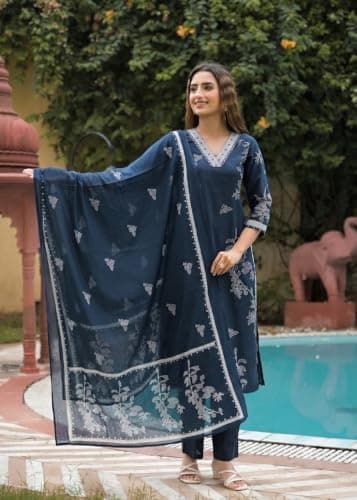 FABNEX Kurta Set for Women | Stylish Cotton Printed Kurti Pant Set | Indo-Western Casual & Festive Co-ord Set for Women (K-233-Teal-M) 5