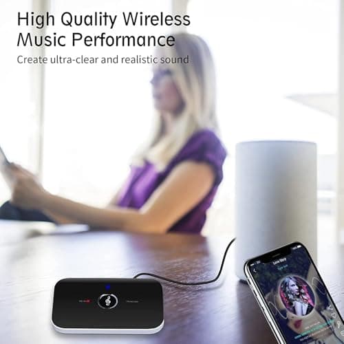 MICROWARE Bluetooth 5.0 Transmitter and Receiver, 2-in-1 Aux Wireless 3.5mm Adapter Wireless Audio Adapter for TV Audio Portable Wireless Receiver for Car/Home Stereo System 4