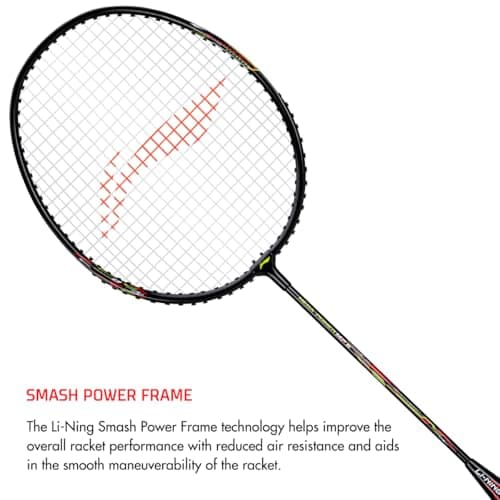 Li-Ning Mega Power 5 Aluminium Strung Badminton Racket with Full Racket Cover (Black/Green) | For Beginners | 95 grams | Maximum String Tension - 25lbs 2
